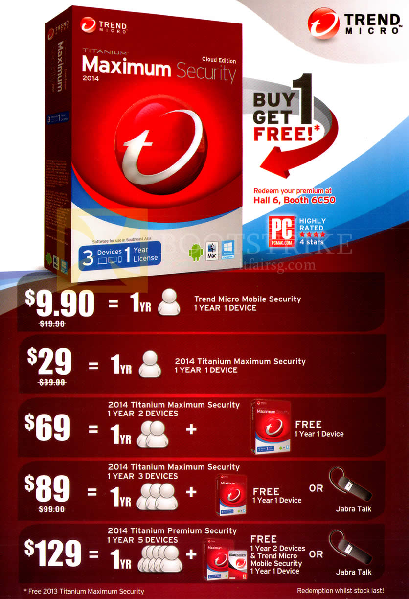 SITEX 2013 price list image brochure of Trend Micro Maximum Security, Buy 1 Get 1 Free