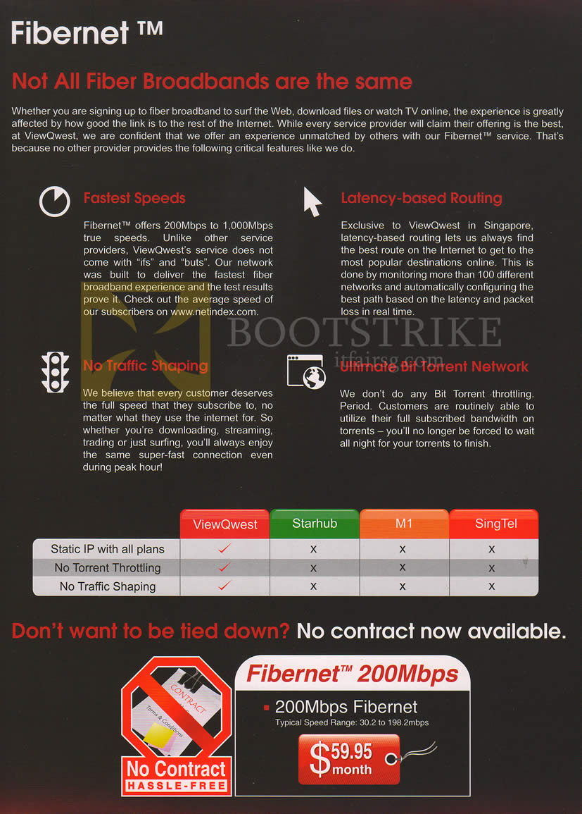 SITEX 2013 price list image brochure of ViewQwest Fibre Broadband 200Mbps No Contract, Features