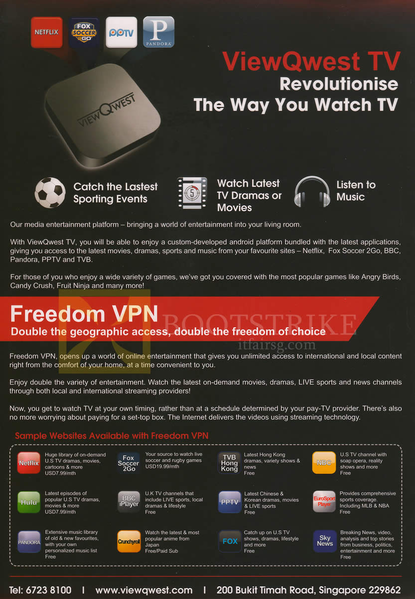 SITEX 2013 price list image brochure of ViewQwest TV, Freedom VPN