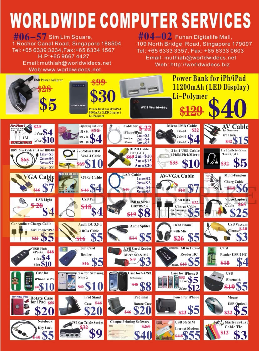 SITEX 2013 price list image brochure of Worldwide Computer Services Accessories Cable, IPhone Case, Ipad Case, Rotate Cases, USB 3G Sim, HDMI, Video Capture