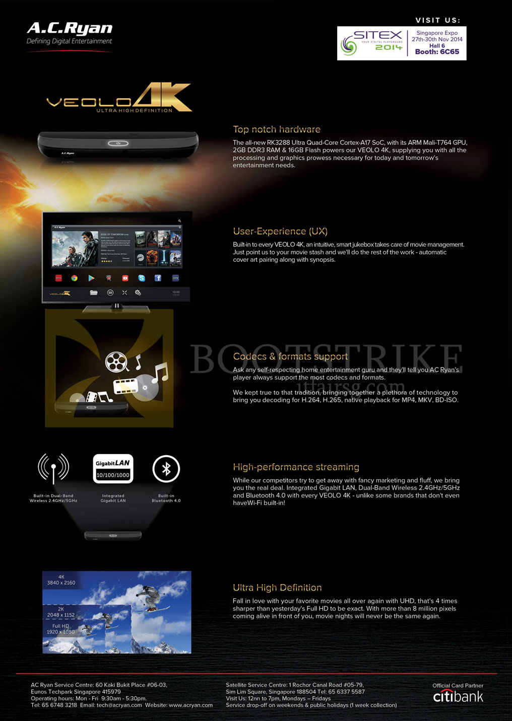 SITEX 2014 price list image brochure of AC Ryan Veolo 4K Features