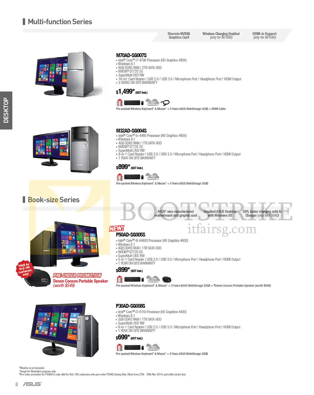SITEX 2014 price list image brochure of ASUS Desktop PCs M70AD-SG007S, M32AD-SG004S, P50AD-SG005S, P30AD-SG008S