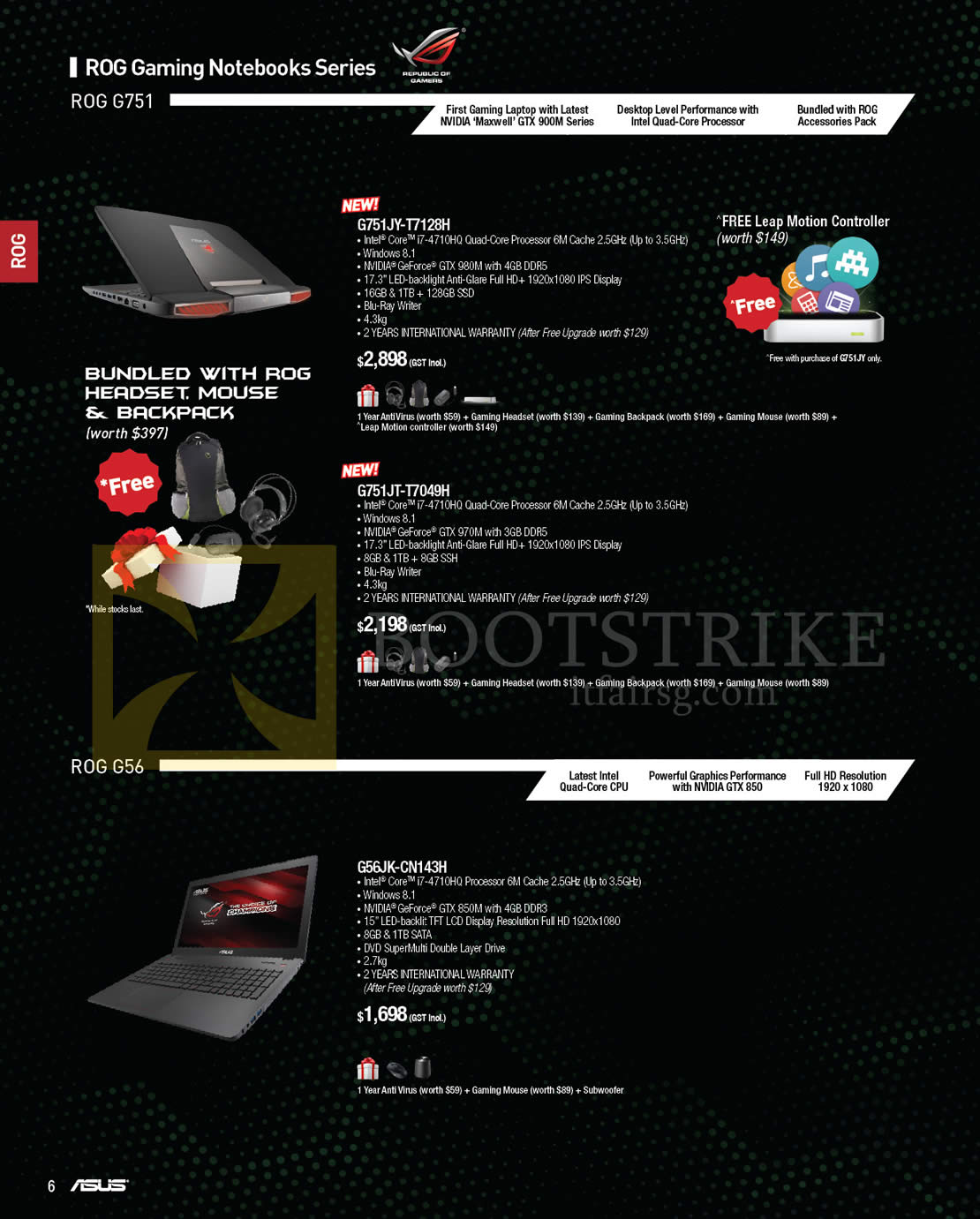 SITEX 2014 price list image brochure of ASUS Notebooks Gaming ROG G751JY-T7128H, G751JT-T7049H, G56JK-CN143H