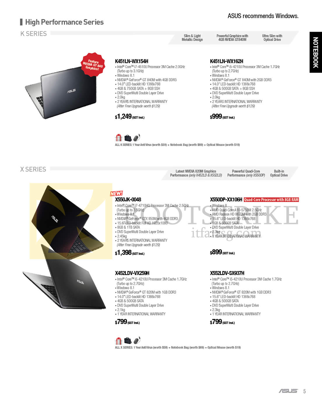 SITEX 2014 price list image brochure of ASUS Notebooks K451LN-WX154H, WX162H, X550JK-0048, X550DP-XX106H, X452LDV-VX259H, X552LDV-SX937H