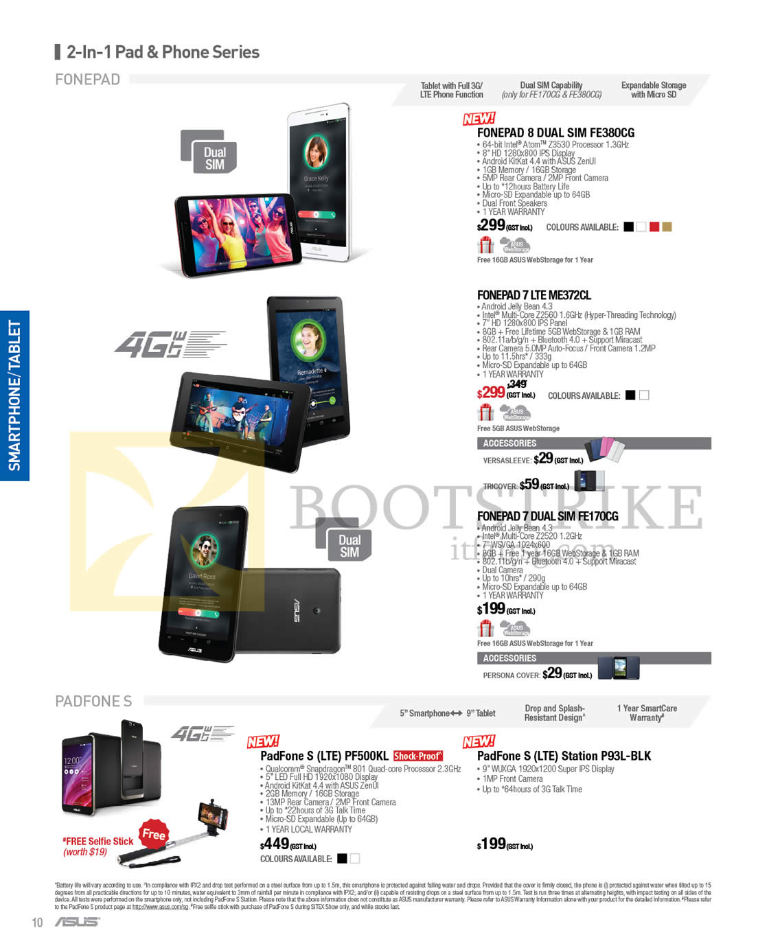 SITEX 2014 price list image brochure of ASUS Tablets Fonepad 8 Dual Sim FE380CG, 7 LTE ME372CL, 7 Dual Sim FE170CG, PadFone S PF500KL, S P93L-BLK