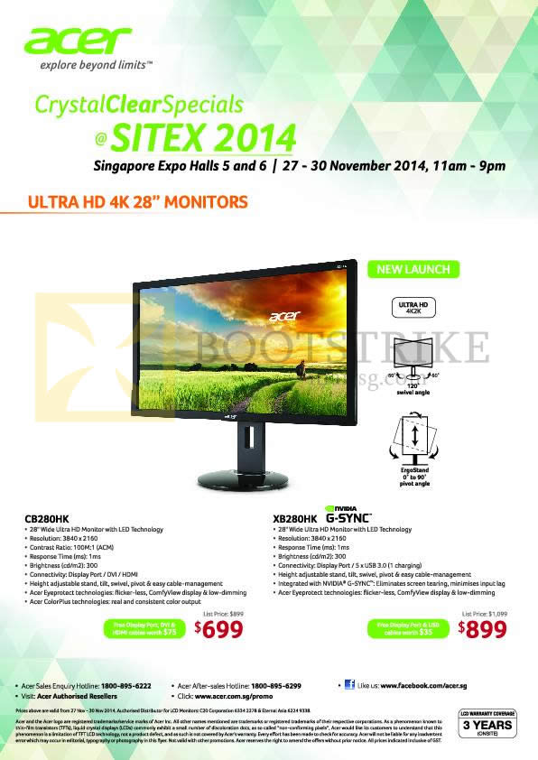 SITEX 2014 price list image brochure of Acer Monitors CB280HK, XB280HK