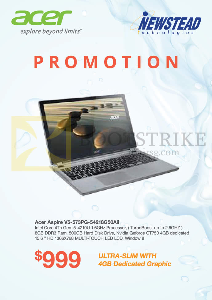 SITEX 2014 price list image brochure of Acer Newstead Notebook Aspire V5-573PG-54218G50Aii