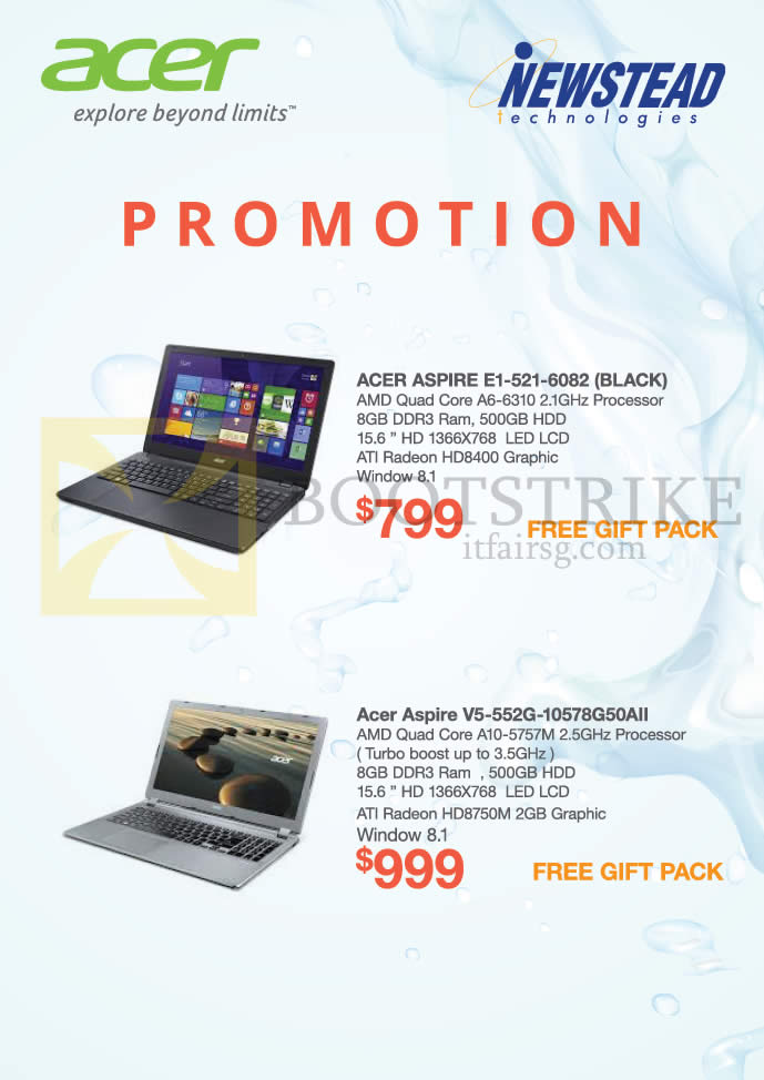 SITEX 2014 price list image brochure of Acer Newstead Notebooks Aspire E1-521-6082, V5-552G-10578G50AII