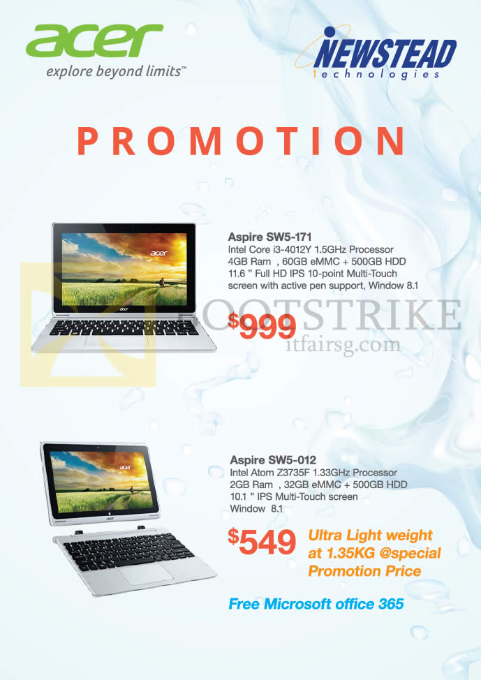 SITEX 2014 price list image brochure of Acer Newstead Notebooks Aspire SW5-171, SW5-012