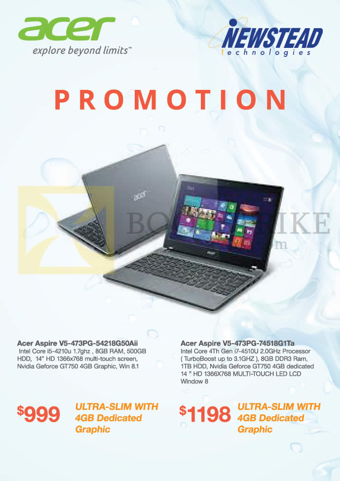 SITEX 2014 price list image brochure of Acer Newstead Notebooks Aspire V5-473PG-54218G50Aii, V5-473PG-74518G1Ta