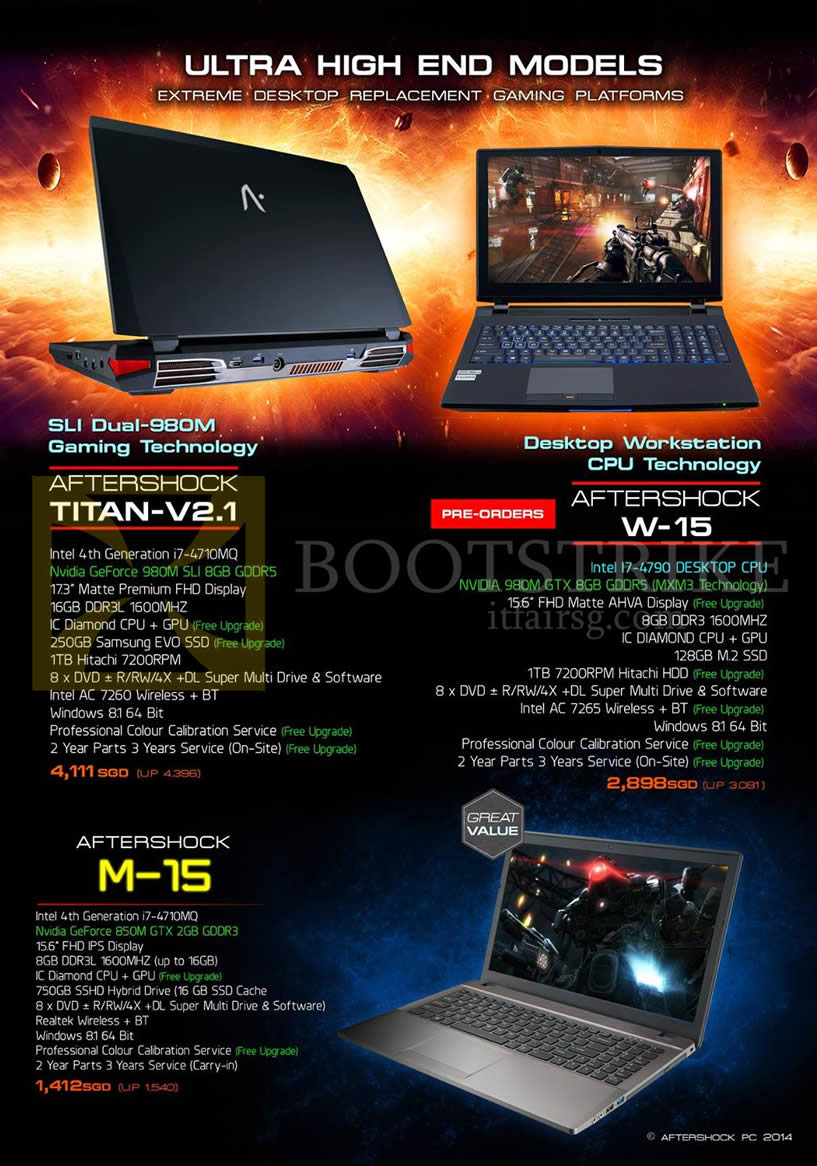 SITEX 2014 price list image brochure of Aftershock Notebooks Titan-V2.1, W-15, M-15