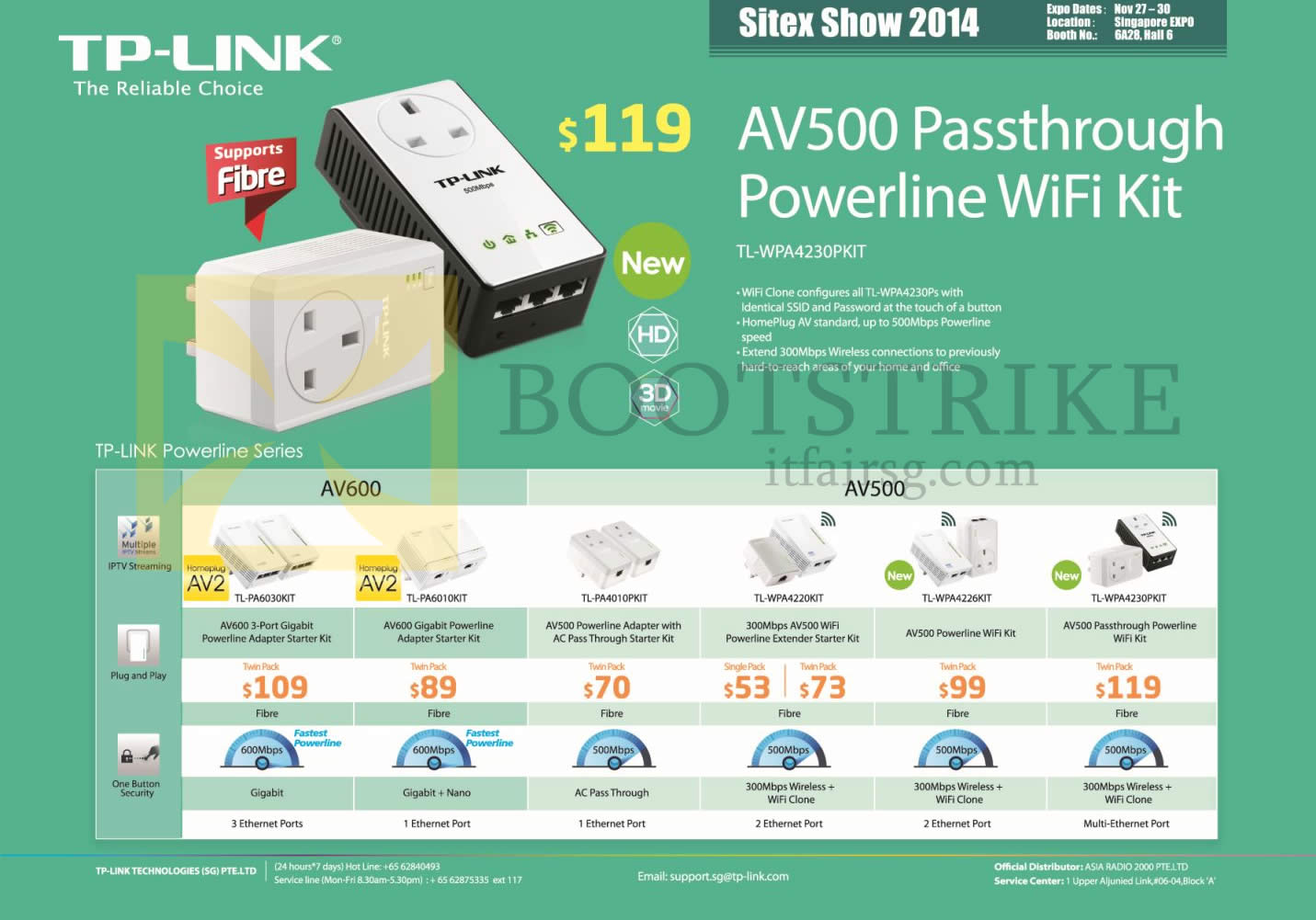 SITEX 2014 price list image brochure of Asia Radio TP-Link Networking AV500 Passthrough Powerline Wifi Kit, AV600