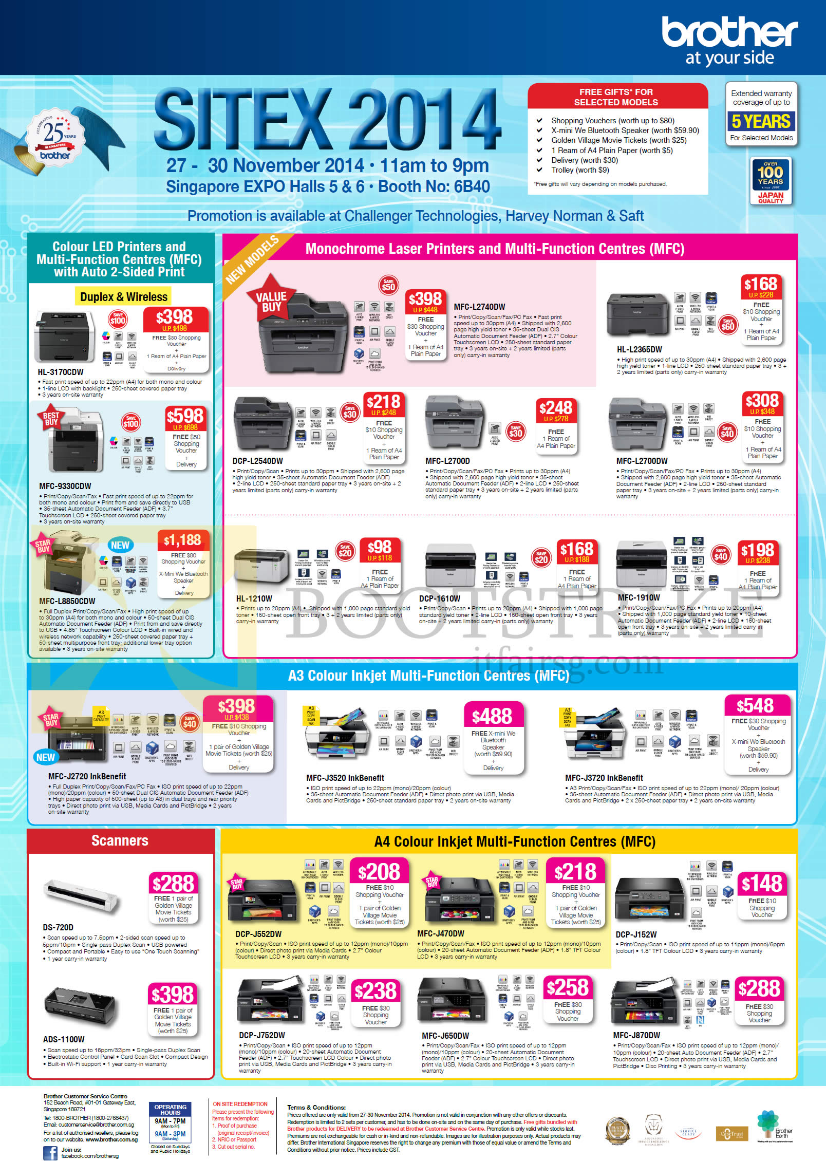 SITEX 2014 price list image brochure of Brother Printers, Scanners, HL-3170CDW, MFC-9330CDW, L8850CDW, L2740DW, DCP-L2540DW, DS-720D, ADS-1100W, DCP-J552DW, J152W, J752DW, MFC-J870DW