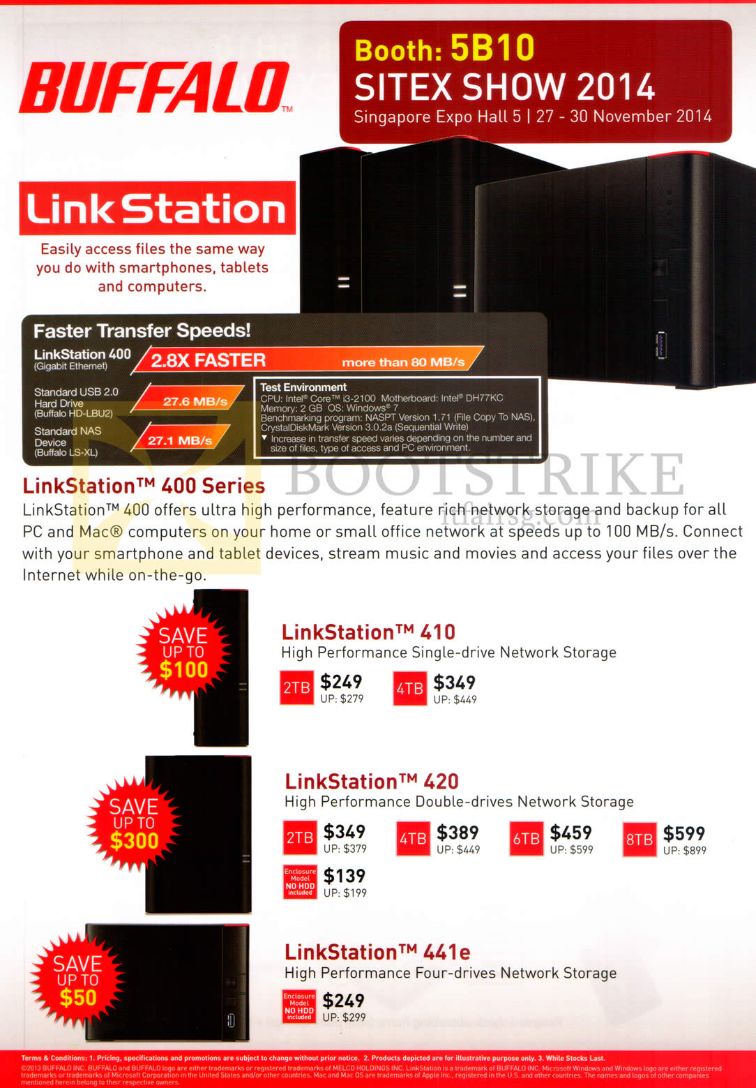 SITEX 2014 price list image brochure of Buffalo Network Storage NAS LinkStation 410, 420, 441e