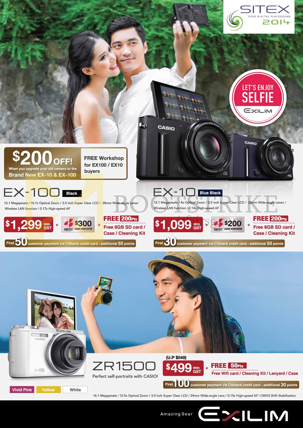 SITEX 2014 price list image brochure of Casio Digital Cameras Exilim EX-100, EX-10, ZR1500