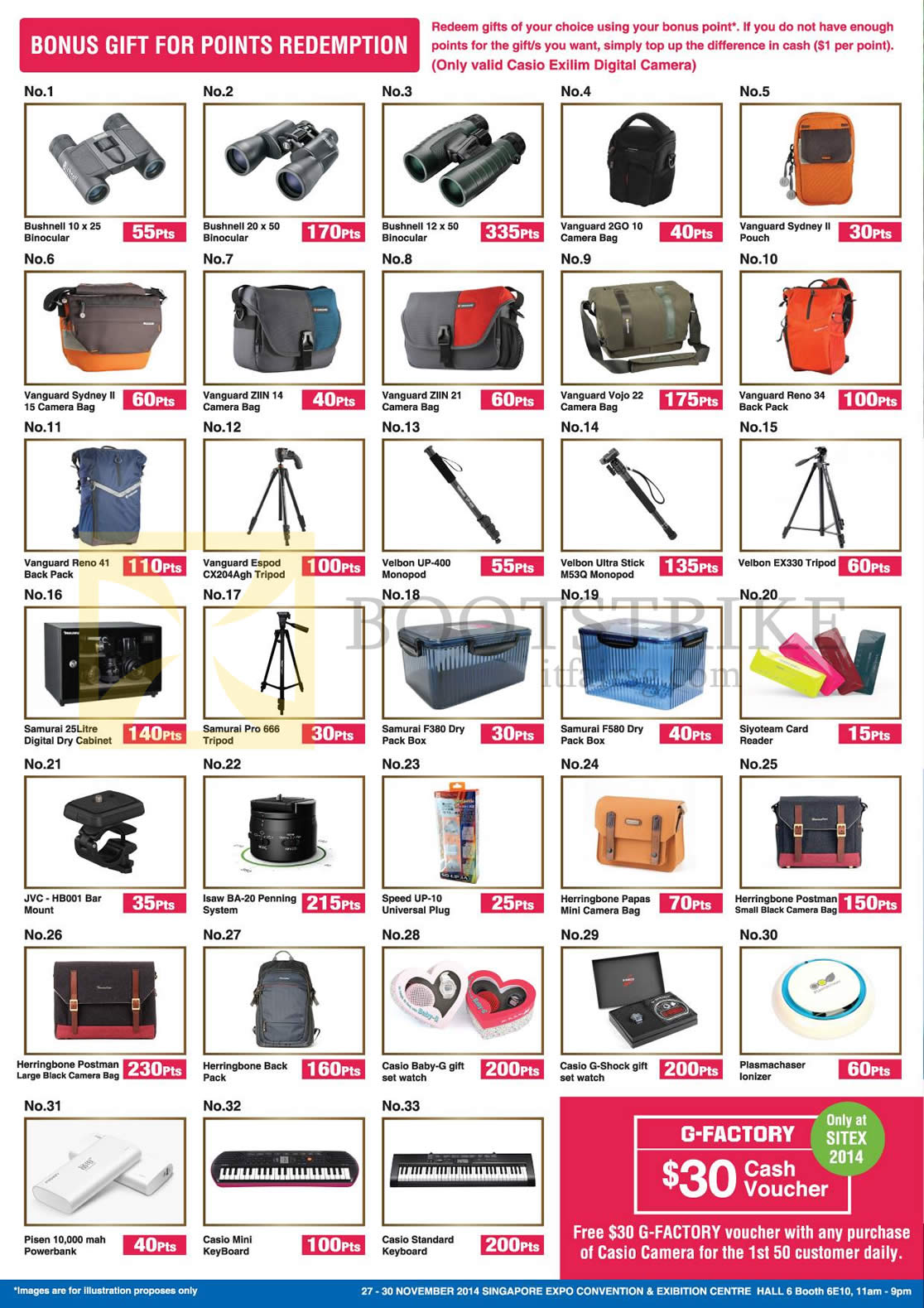 SITEX 2014 price list image brochure of Casio Digital Cameras Gift For Points Redemption