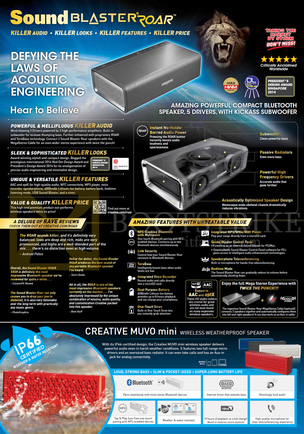 SITEX 2014 price list image brochure of Creative Sound Blaster Roar Bluetooth Speaker Features, Muvo Mini Wireless Weatherproof Speaker