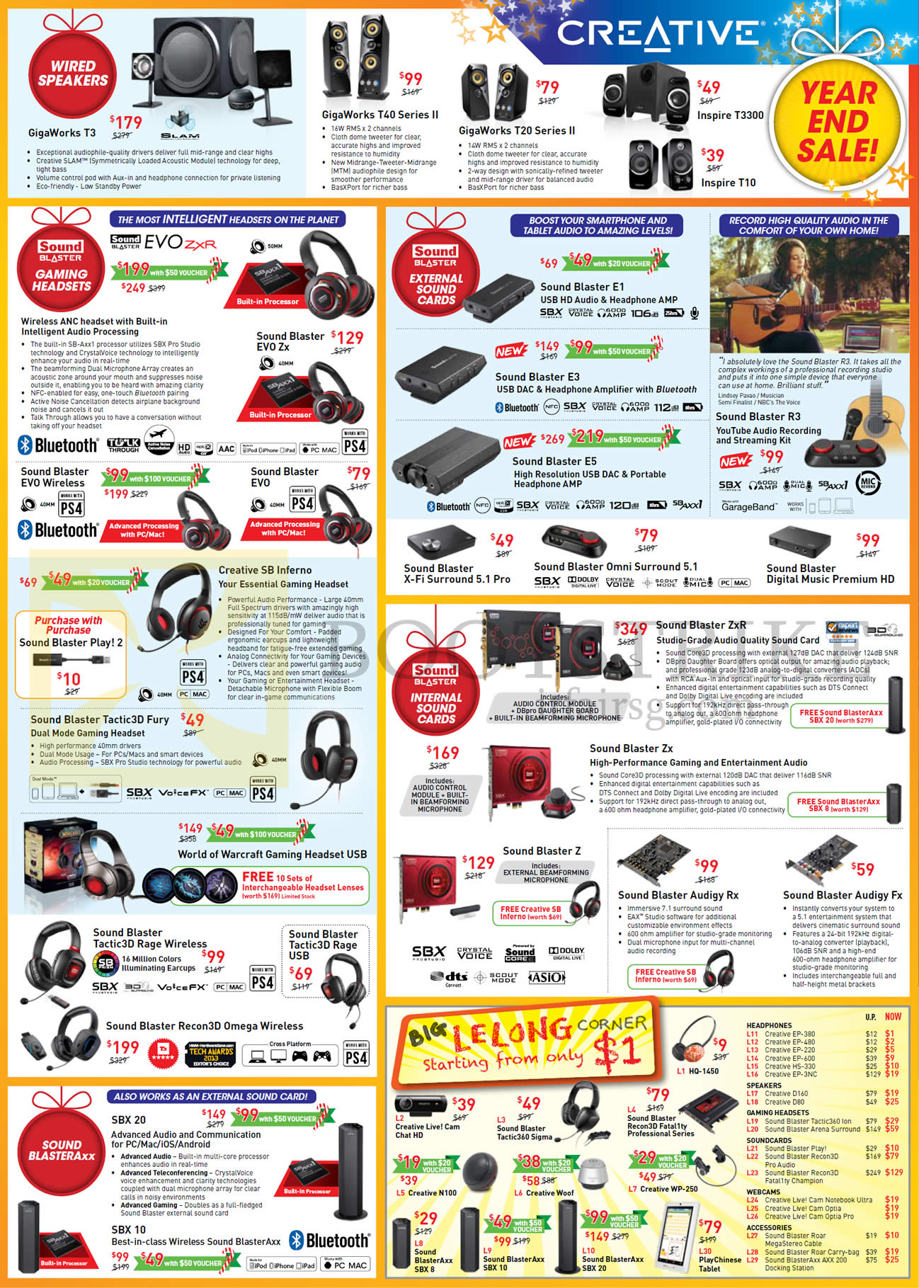 SITEX 2014 price list image brochure of Creative Wired Speakers, Gaming Headsets, Sound Blasteraxx, Internal, External Sound Cards, Lelong Corner Items From 1 Dollar