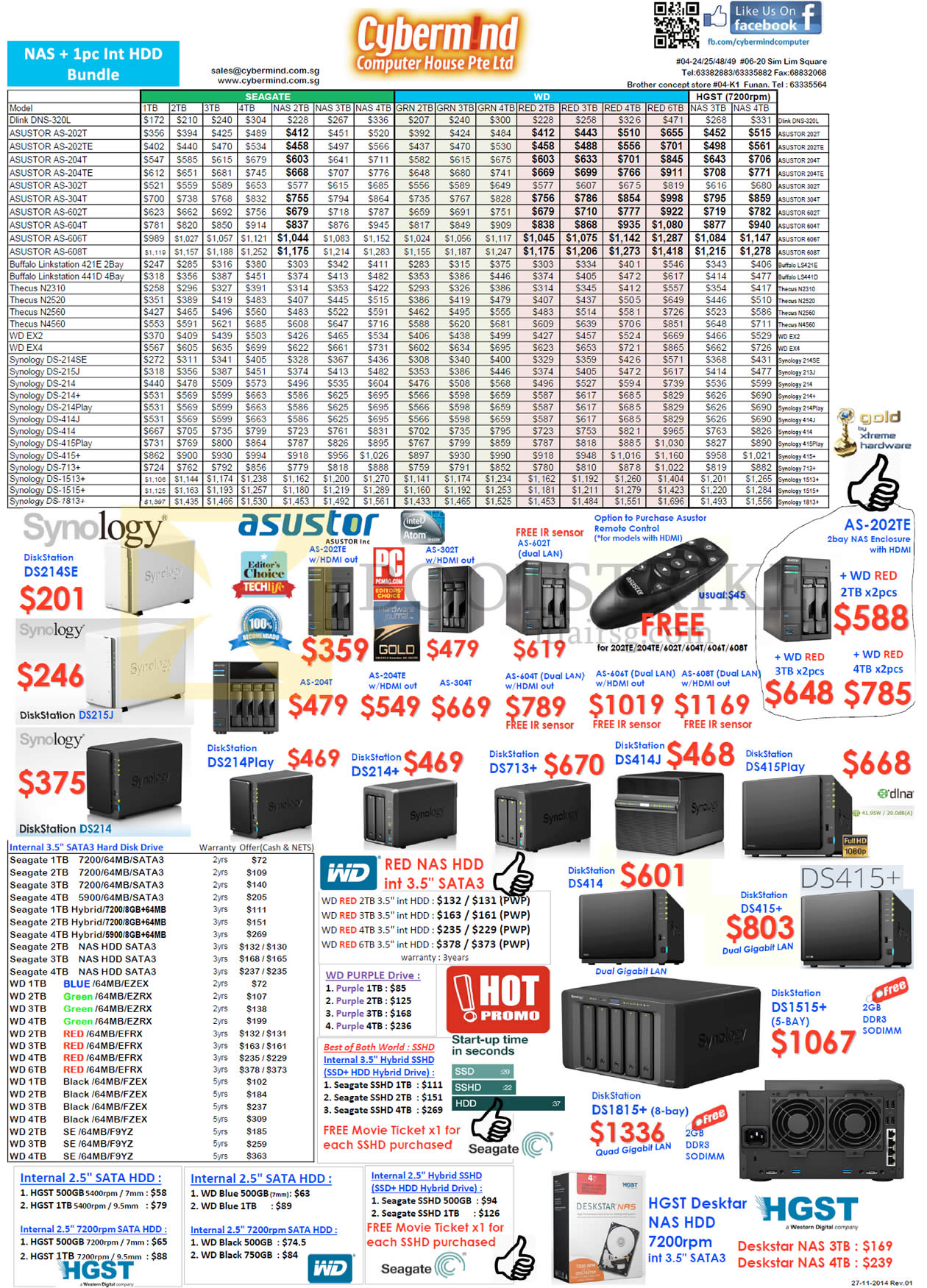 SITEX 2014 price list image brochure of Cybermind NAS Seagate, WD, Synology DiskStation, Asustor, HGST, D-Link