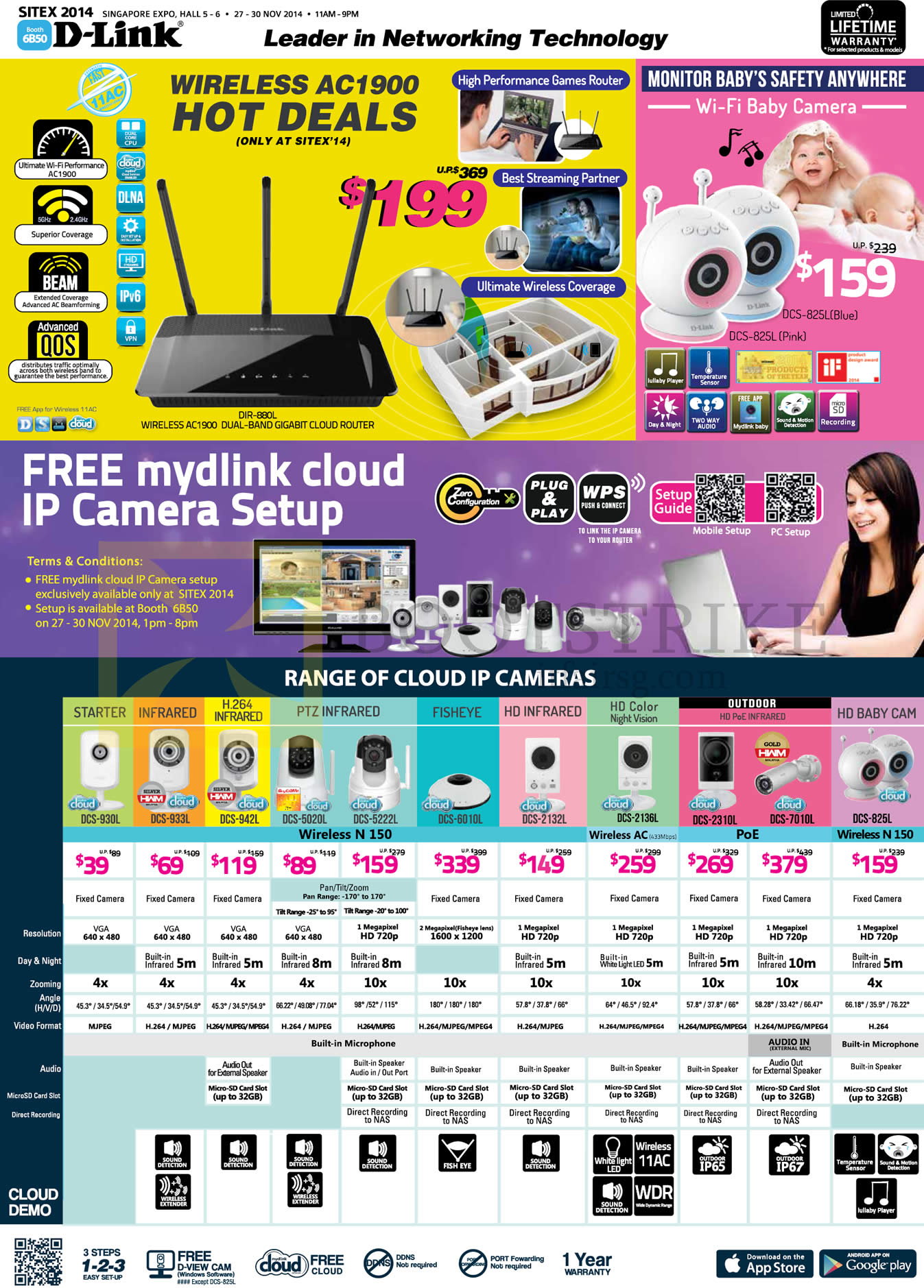 SITEX 2014 price list image brochure of D-Link Networking Wireless Router, Baby Camera, IPCam Cloud IP Cameras DCS