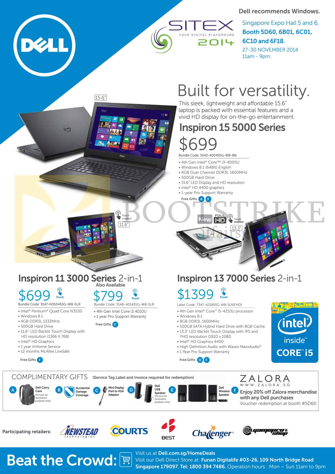 SITEX 2014 price list image brochure of Dell Notebooks Inspiron 15 5000 Series, 11 3000 Series, 13 7000 Series