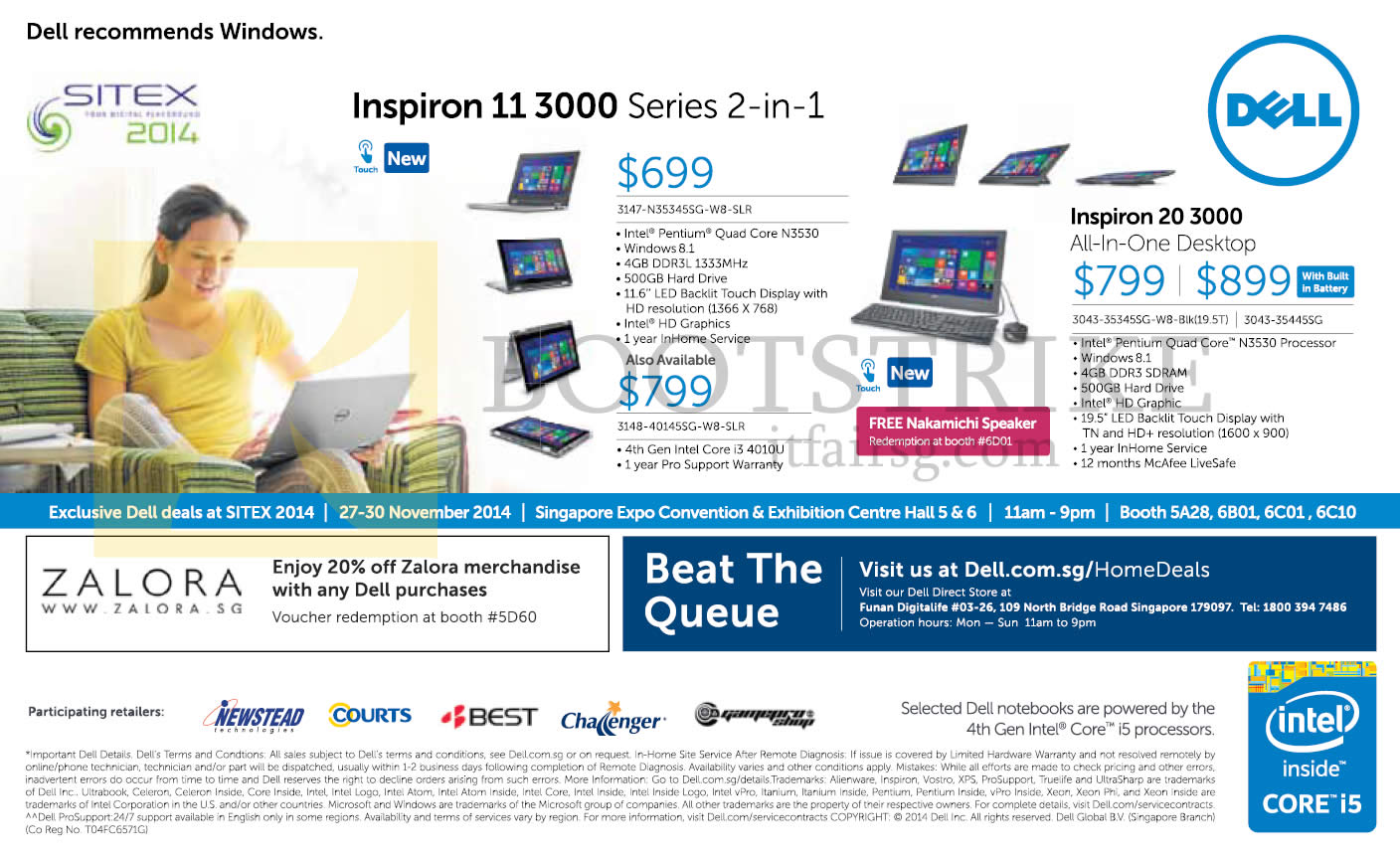 SITEX 2014 price list image brochure of Dell Notebooks, AIO Desktop PCs Inspiron 11 3000 Series, Inspiron 20 3000