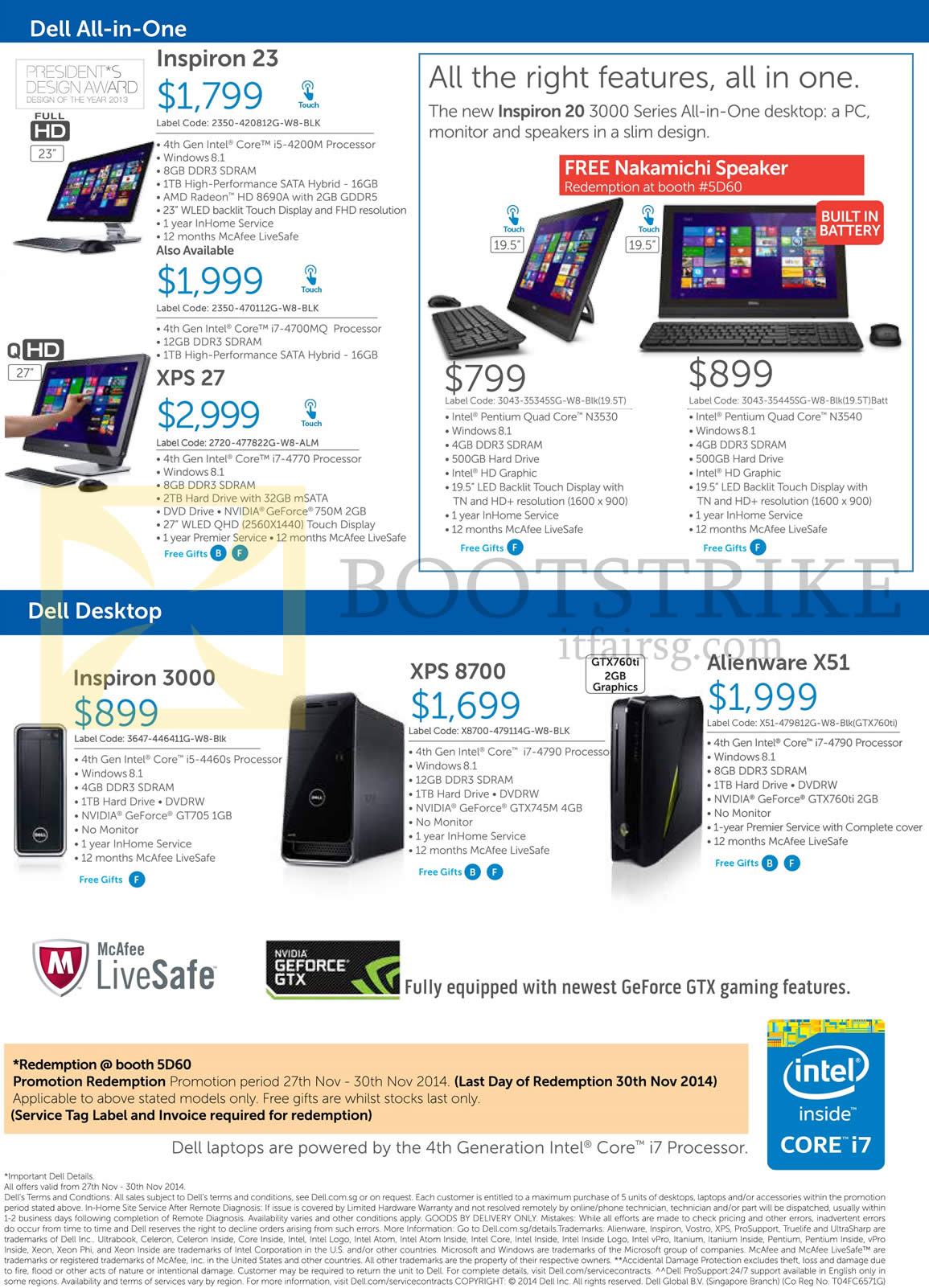 SITEX 2014 price list image brochure of Dell Notebooks, Desktop PCs, AIO Desktop PCs, Inspiron 23, 3000, 20 3000 Series, XPS 27, XPS 8700, Alienware X51