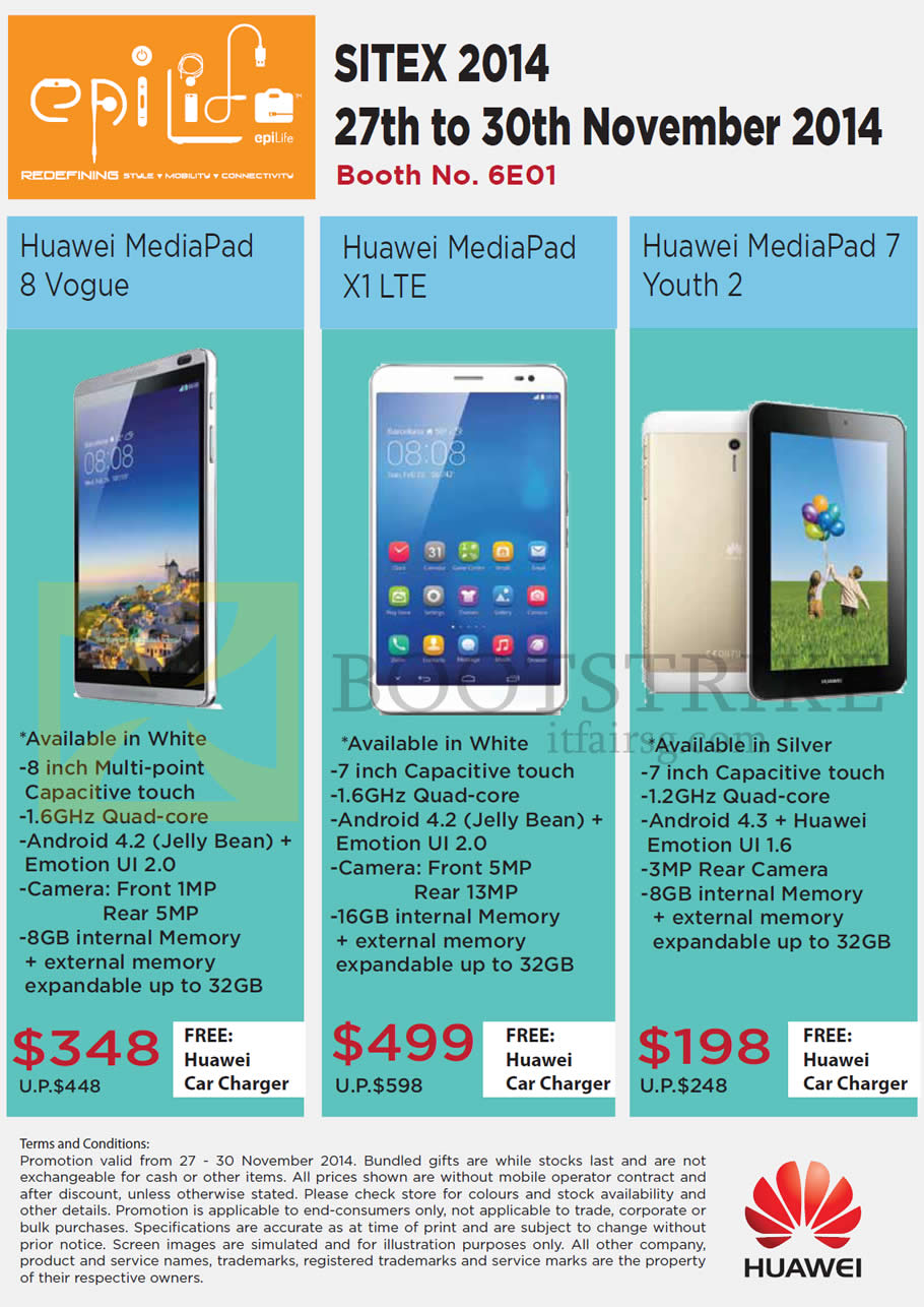 SITEX 2014 price list image brochure of Epicentre EpiLife Tablets Huawei MediaPad 8 Vogue, X1, MediaPad 7 Youth 2