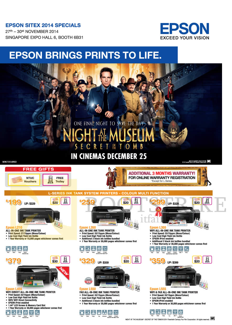 SITEX 2014 price list image brochure of Epson Printers L210, L350, L355, L455, L550, L555