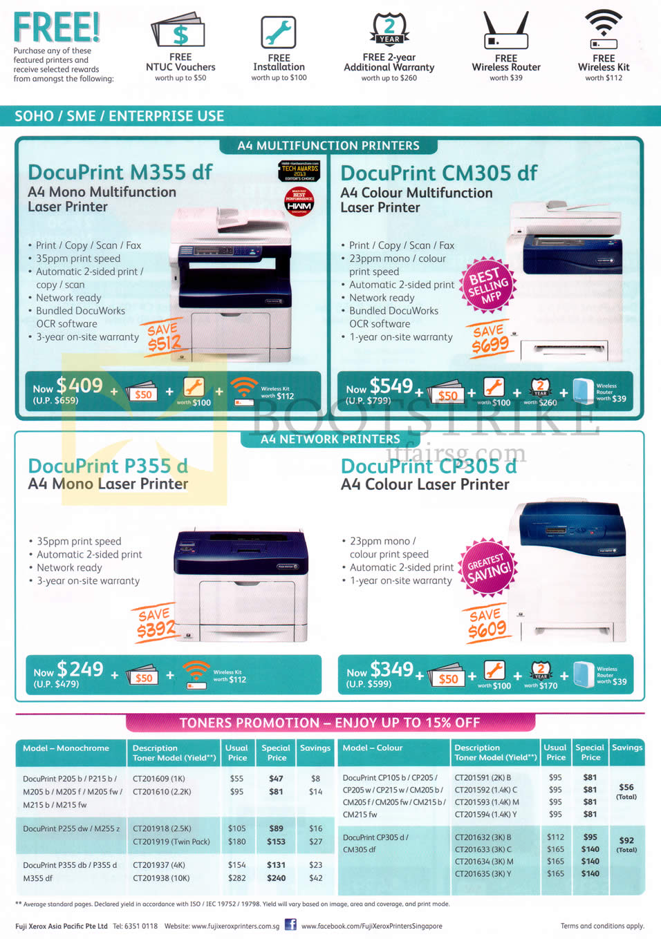 SITEX 2014 price list image brochure of Fuji Zerox Printers DocuPrint M355df, CM305df, P355d, CP305d, Toners