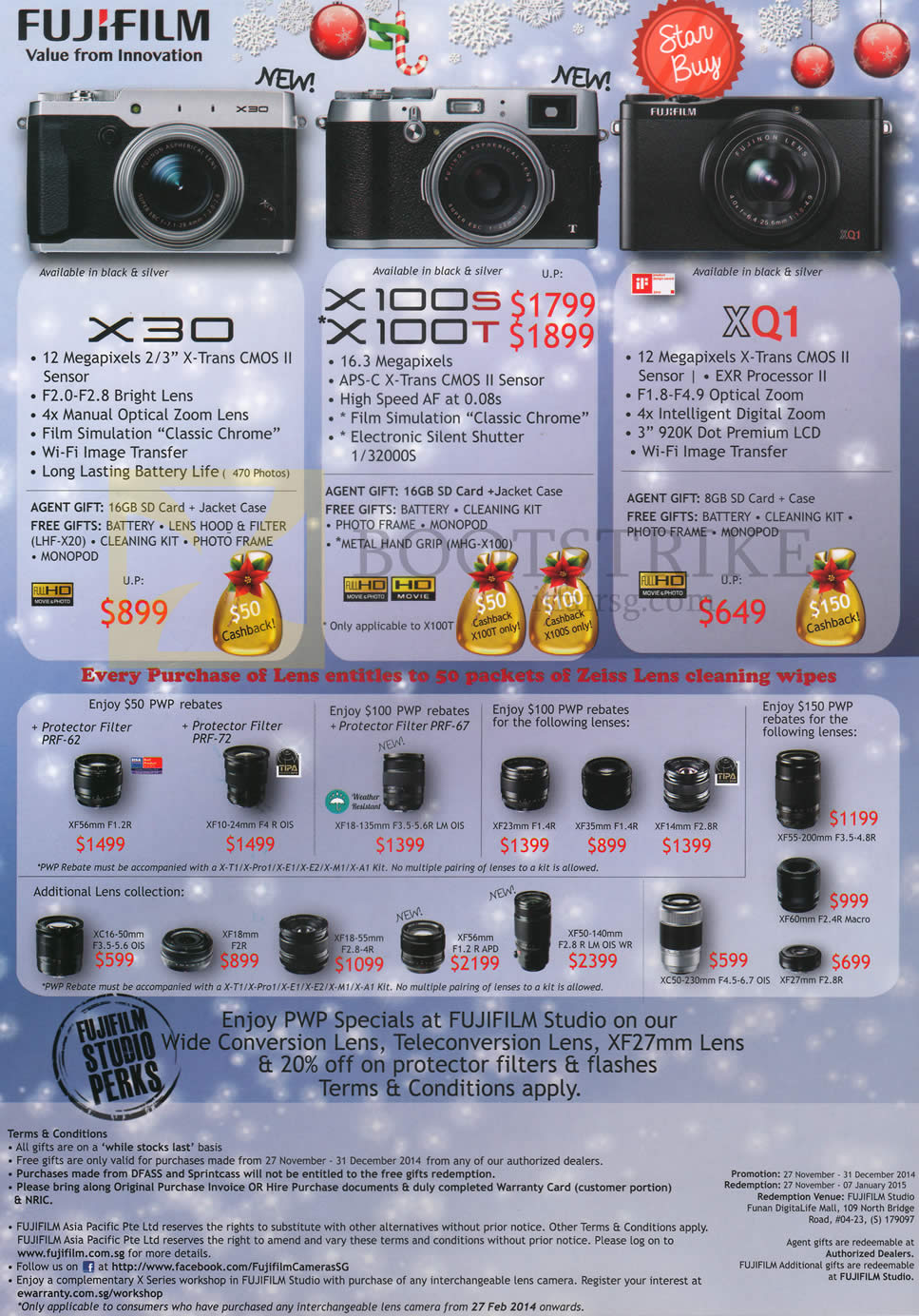 SITEX 2014 price list image brochure of Fujifilm Digital Cameras (No Prices), Lenses, X30, X100S, X100T, XQ1