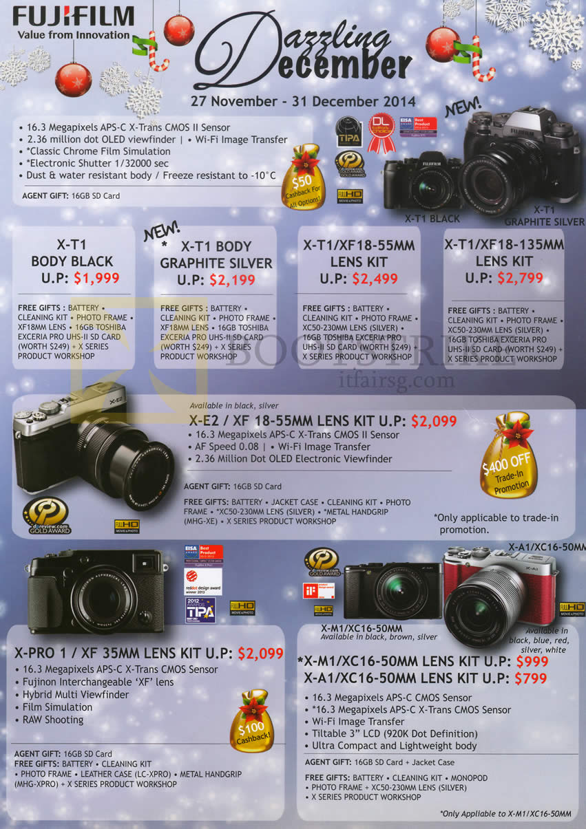 SITEX 2014 price list image brochure of Fujifilm Digital Cameras X-T1, X-E2, X-Pro 1, X-M1
