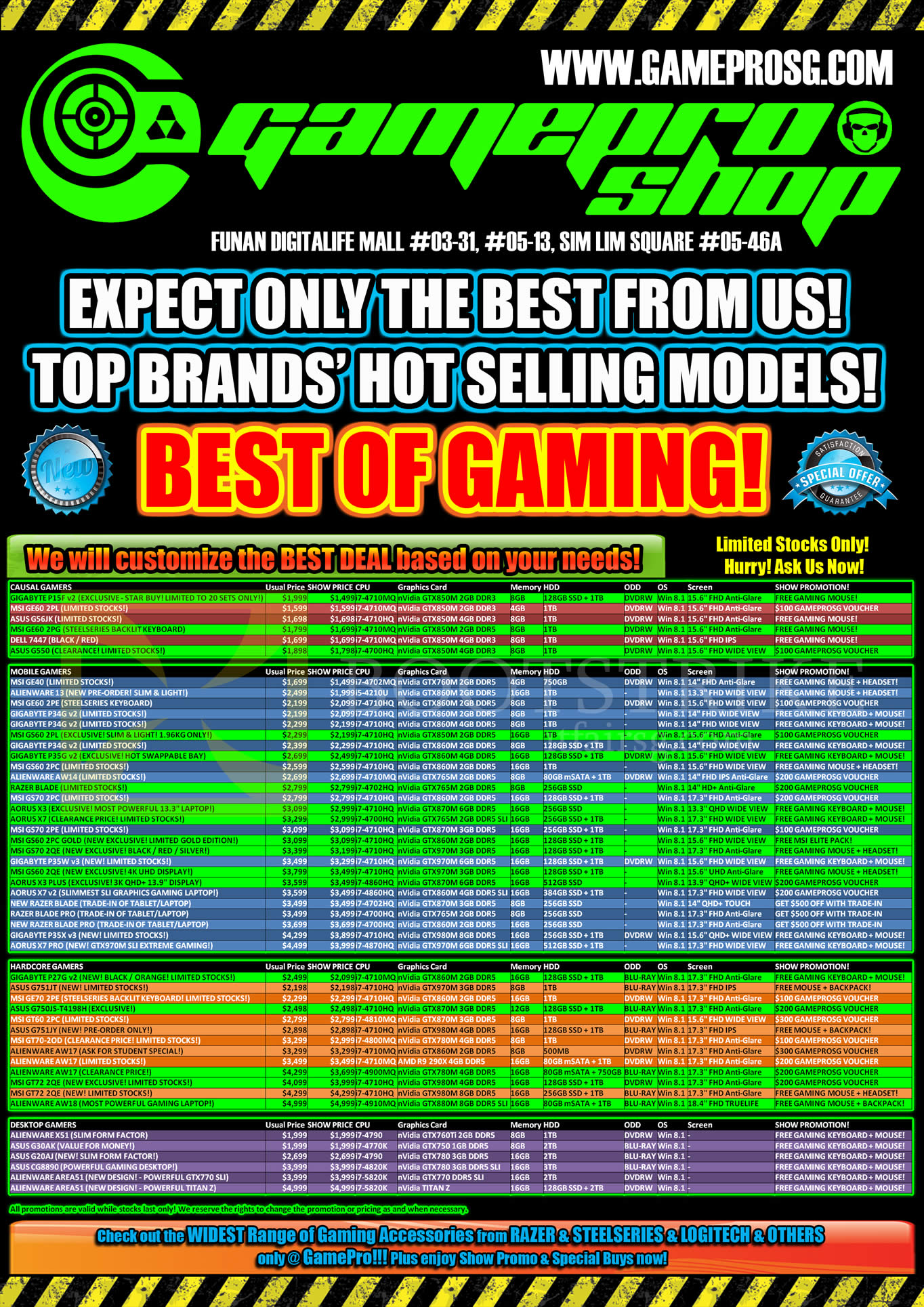 SITEX 2014 price list image brochure of Gamepro Notebooks MSI, Gigabyte, Dell Alienware, Aorous, ASUS, Casual, Mobile, Hardcore, Desktop