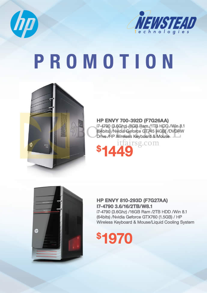 SITEX 2014 price list image brochure of HP Newstead Desktop PCs Envy 700-392D F7G26AA, 810-293D F7G27AA, 17-4790