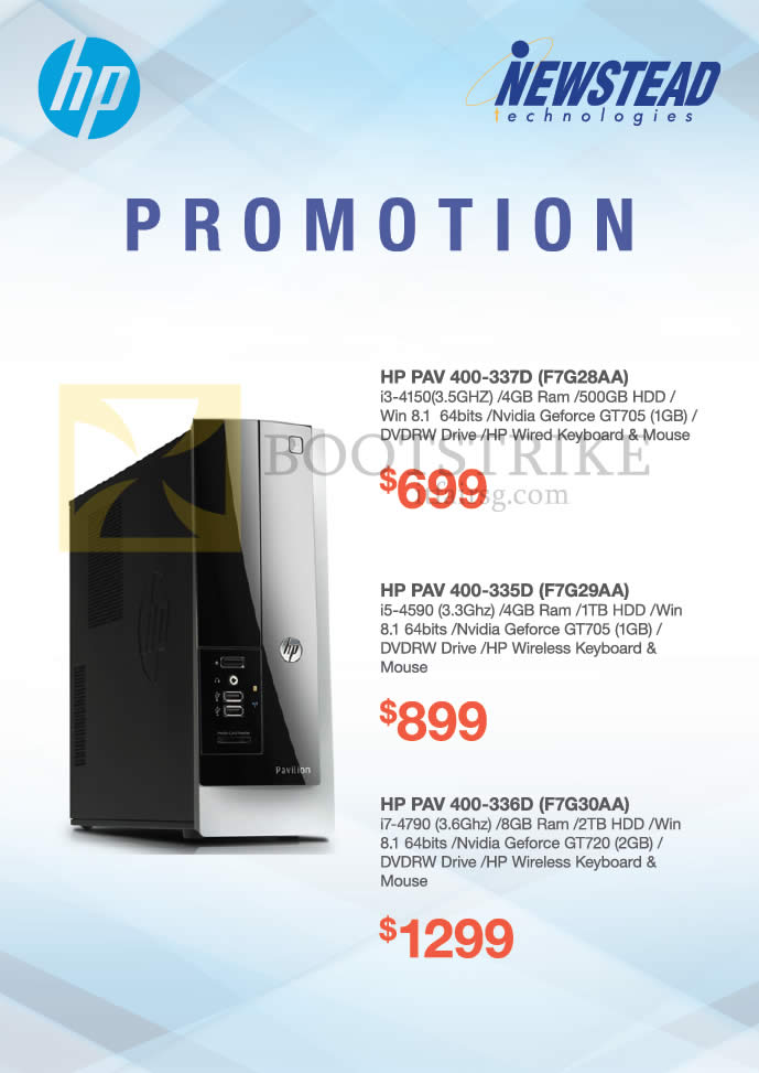SITEX 2014 price list image brochure of HP Newstead Desktop PCs Pavilion 400-337D F7G28AA, 400-335D F7G29AA, 400-336D F7G30AA