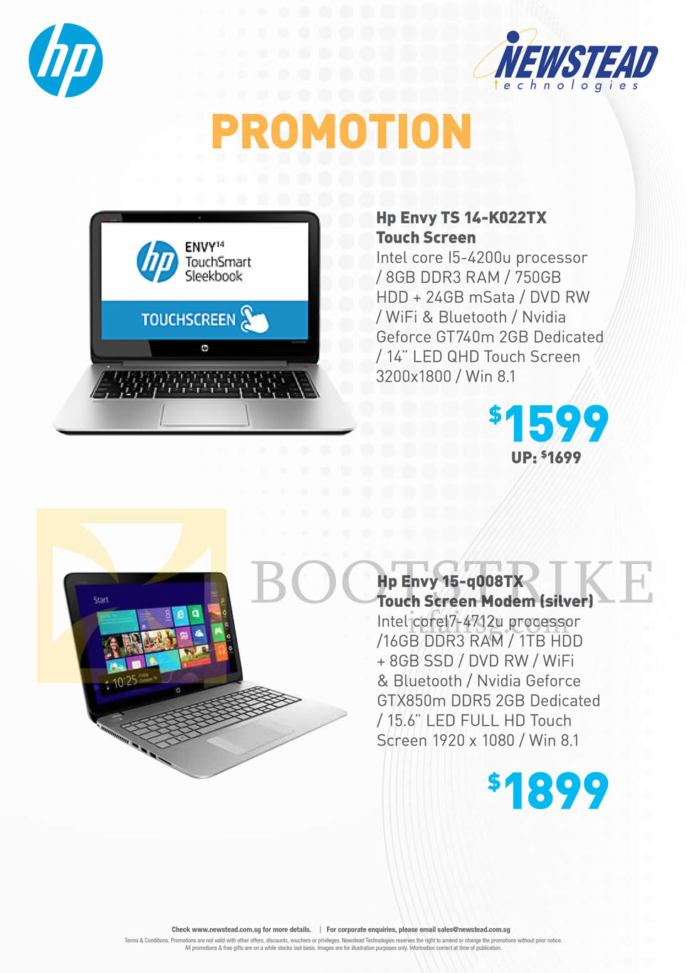 SITEX 2014 price list image brochure of HP Newstead Notebooks Envy, TS 14-K022TX, 15-q008TX
