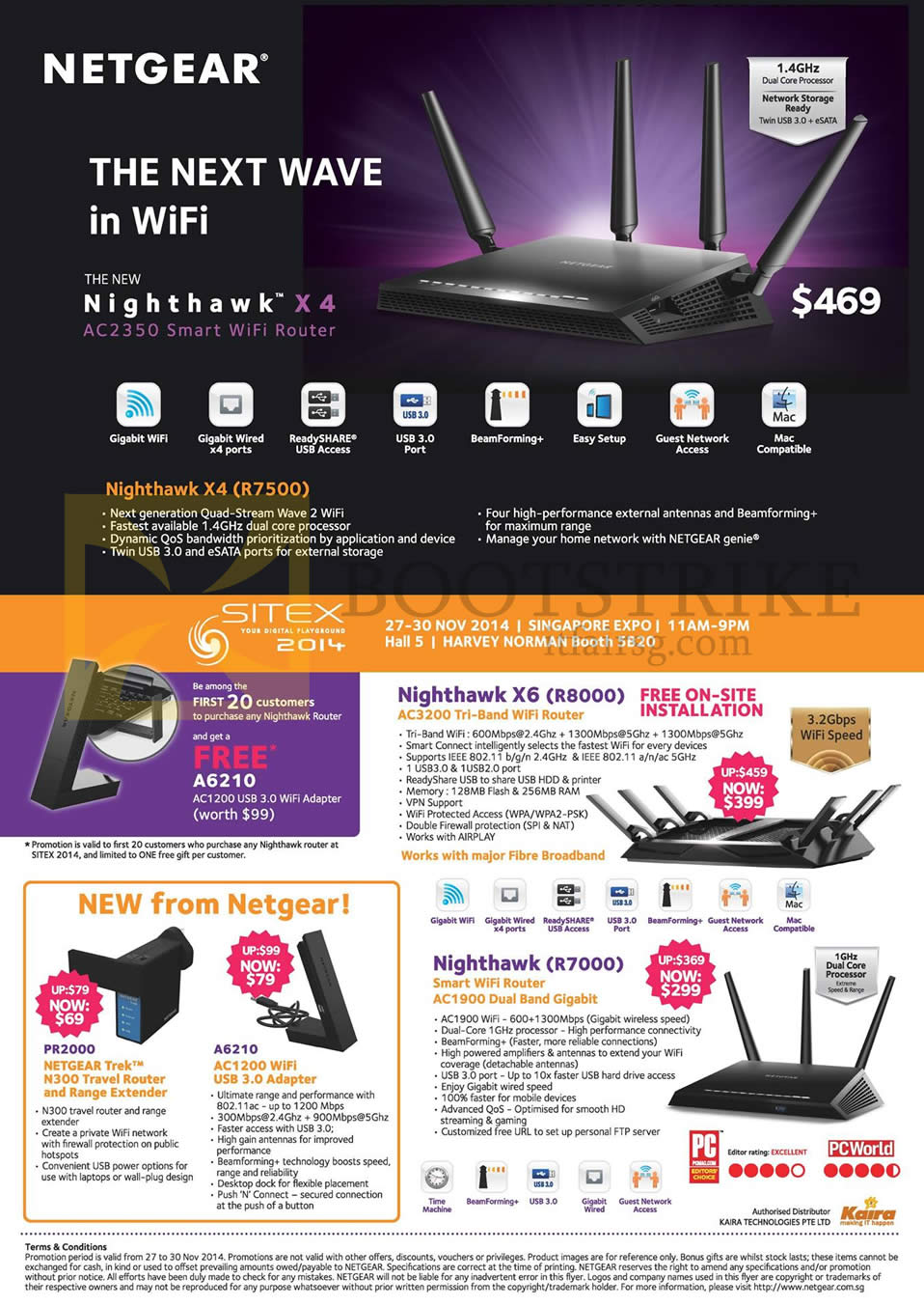 SITEX 2014 price list image brochure of Harvey Norman Netgear Nighthawk X4 R7500, X6 R8000 AC3200 WiFi Router, R7000, PR2000, A6210