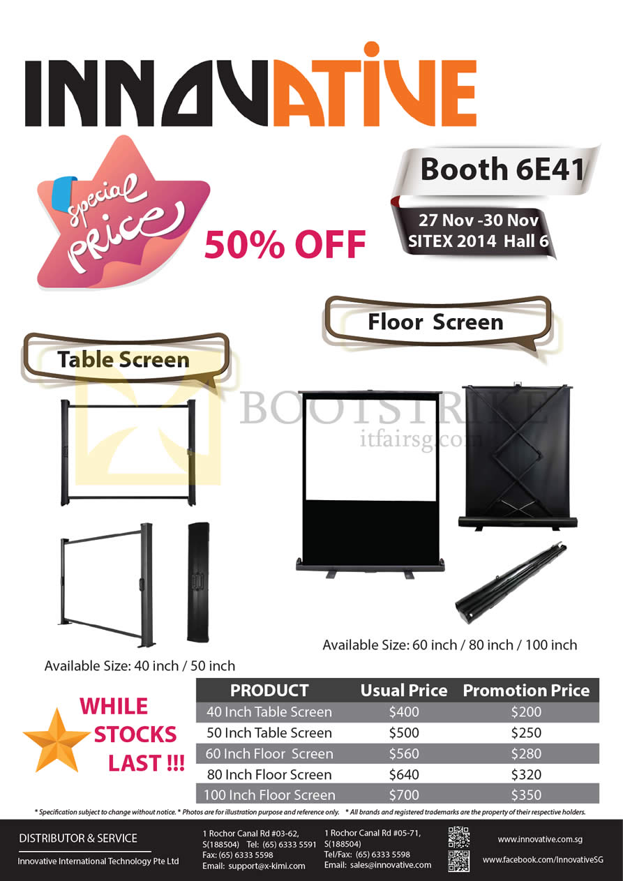 SITEX 2014 price list image brochure of Innovative Table Screens, Floor Screens
