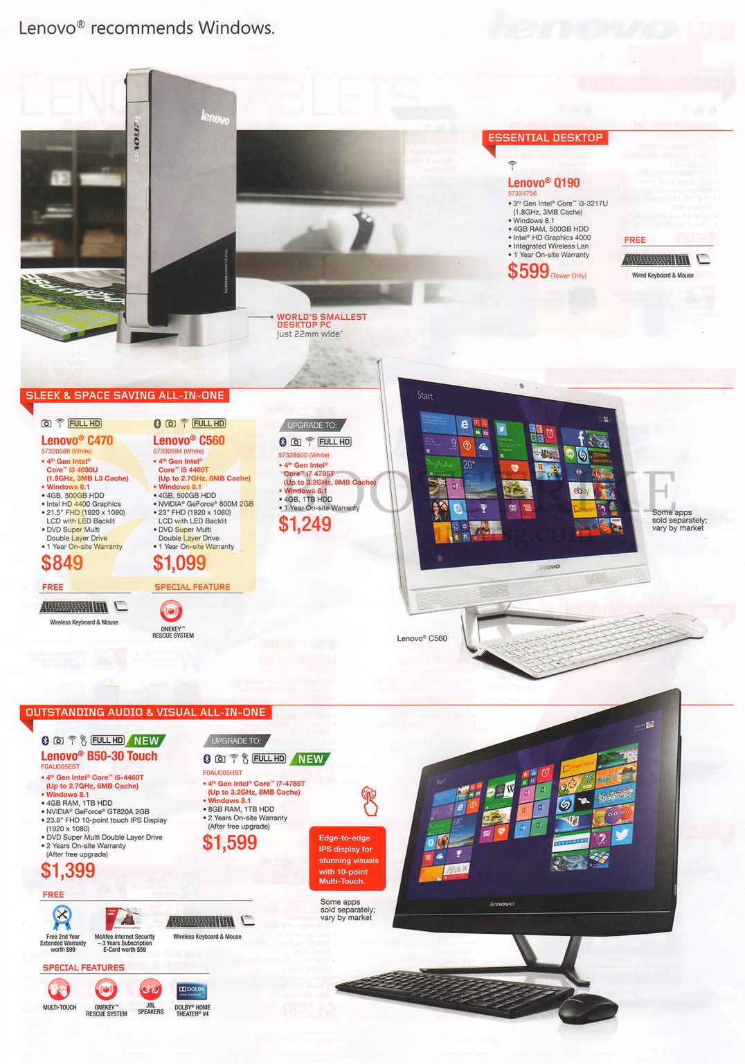 SITEX 2014 price list image brochure of Lenovo Desktop PCs, AIO Desktop PCs, Q190, C470, C560, B50-30
