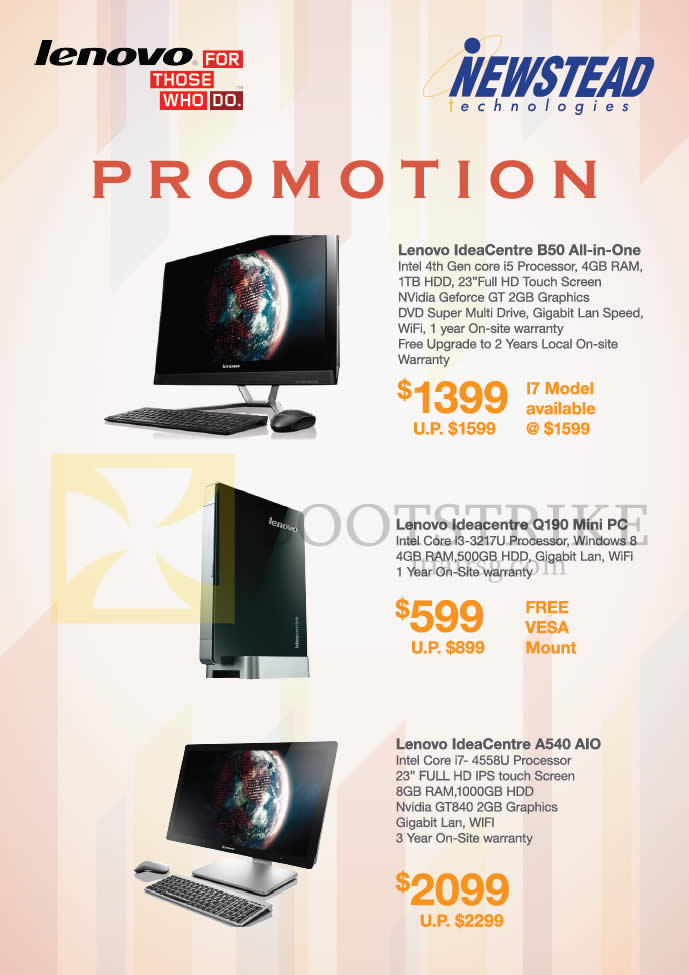 SITEX 2014 price list image brochure of Lenovo Newstead Desktop PCs IdeaCentre B50, Q190, A540 AIO