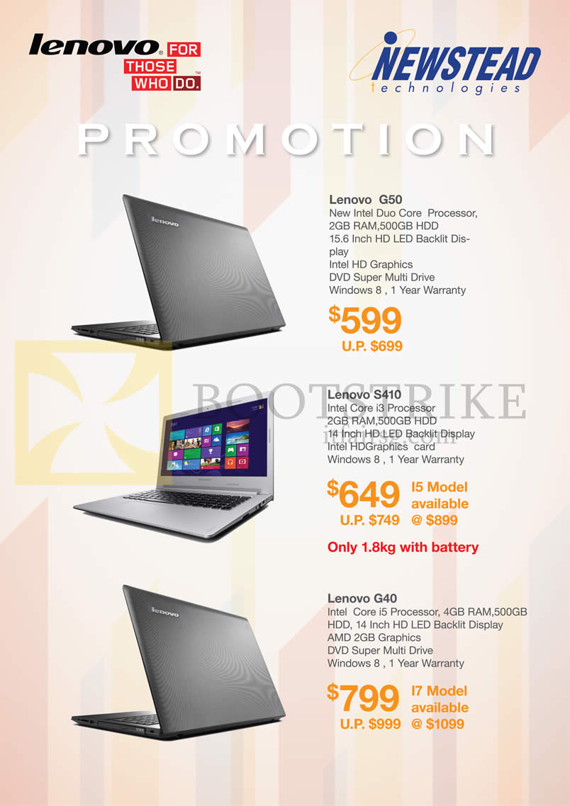 SITEX 2014 price list image brochure of Lenovo Newstead Notebooks G50, S410, G40