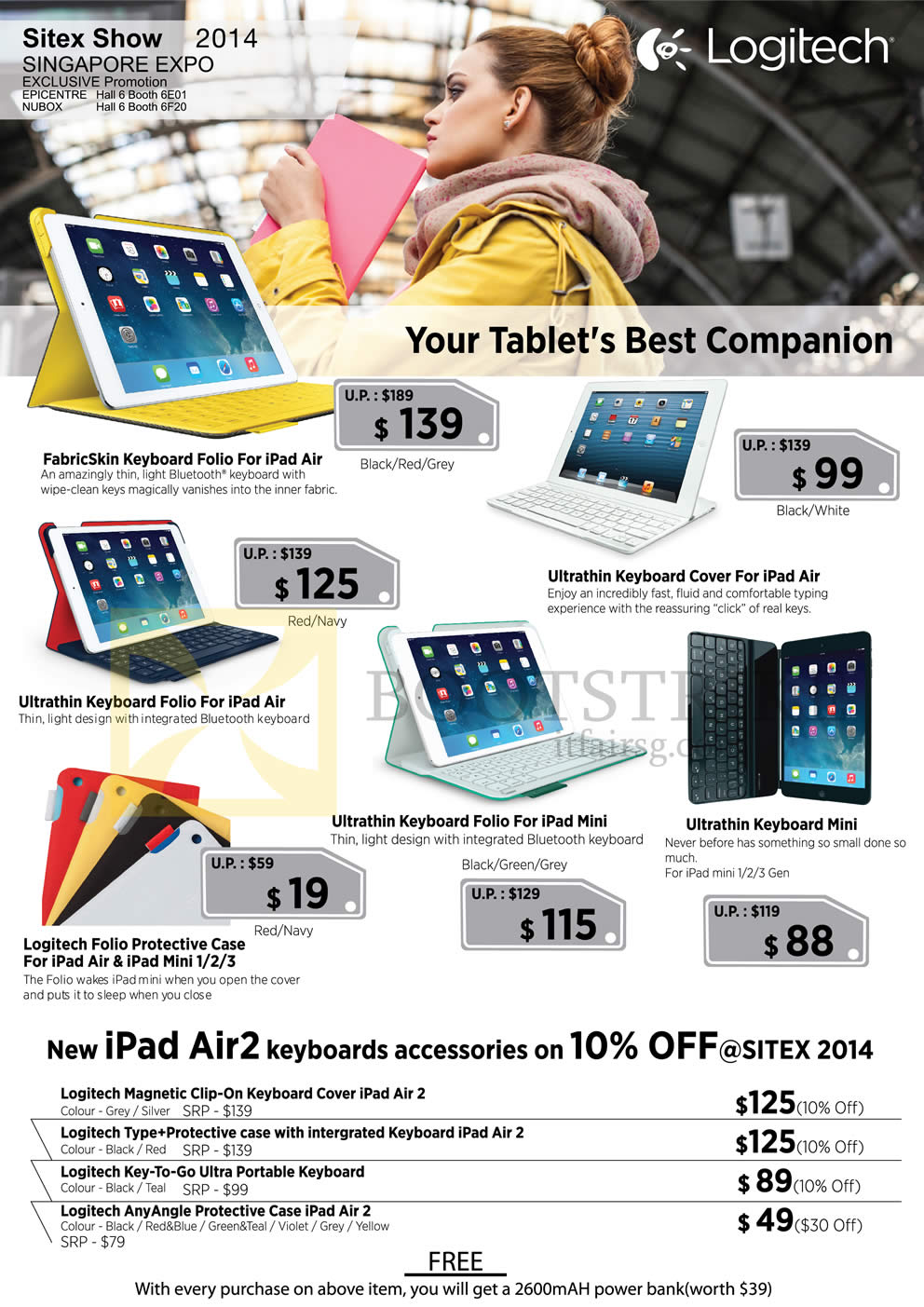 SITEX 2014 price list image brochure of Logitech Accessories Folio IPad Keyboard Covers, Folio Protective Case, Clip-On Keyboard Cover, Portable Keyboard