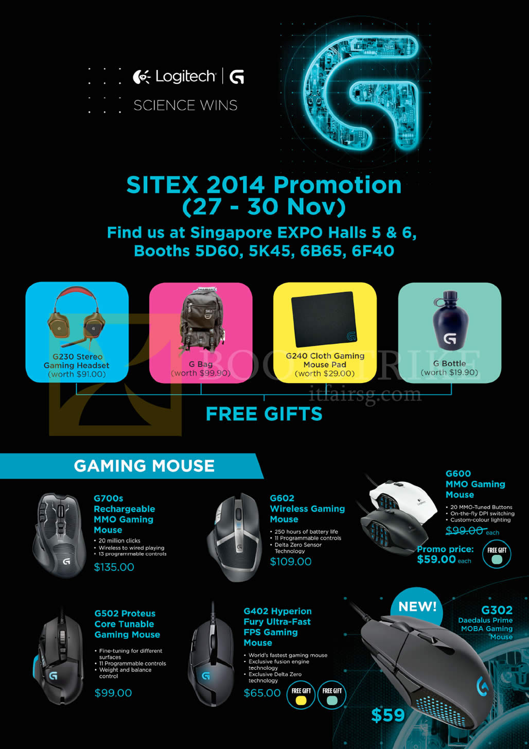 SITEX 2014 price list image brochure of Logitech Gaming Mouse G700s G602 G502 G402 G600 G302