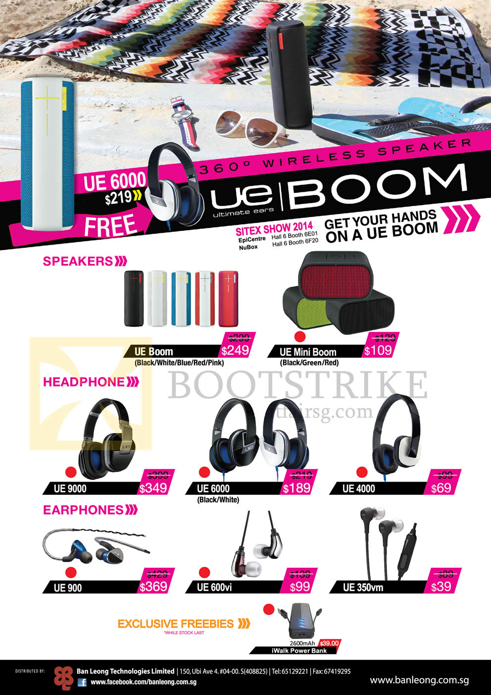 SITEX 2014 price list image brochure of Logitech UE Ultimate Ears Headphones, Earphones, Speakers, UE Boom, UE Mini Boom, UE9000, UE6000, UE4000, UE900, UE600vi, UE350vm, IWalk Power Bank