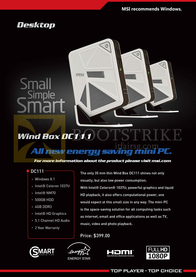SITEX 2014 price list image brochure of MSI Mini Desktop PC Wind Box DC111