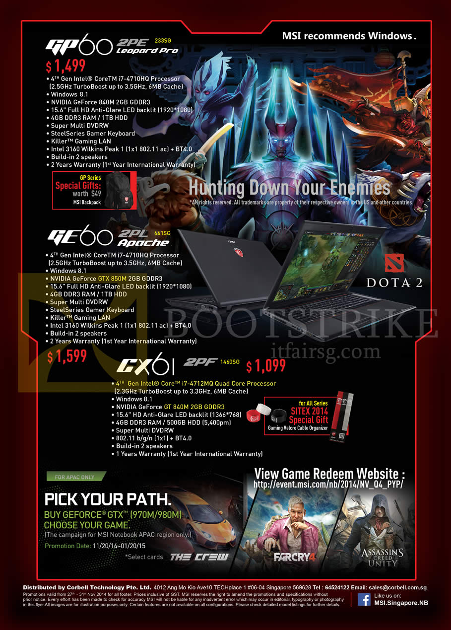 SITEX 2014 price list image brochure of MSI Notebook GP60 2PE Leopard Pro, GE60 2PL Apache, GX612PF
