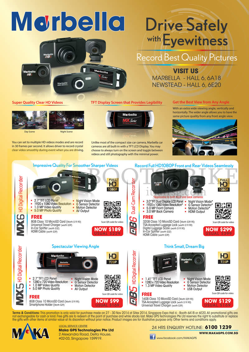 SITEX 2014 price list image brochure of Maka GPS Marbella Digital Recorders MX5, MX6, QB5, QB6
