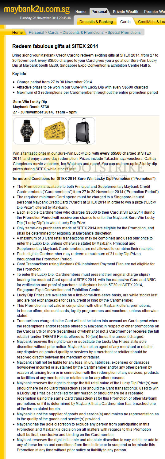 SITEX 2014 price list image brochure of Maybank Charge N Redeem A Sure-Win Lucky Dip