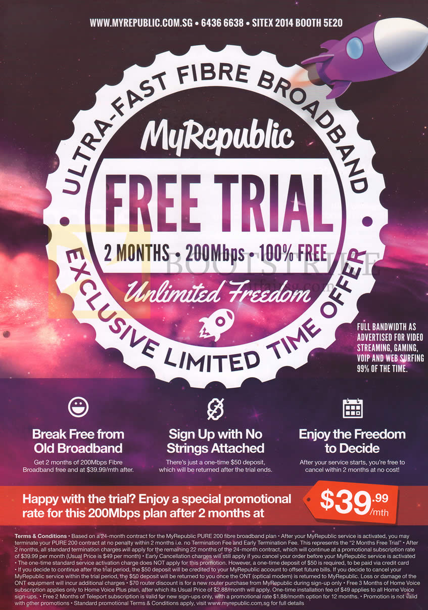 SITEX 2014 price list image brochure of MyRepublic Fibre Broadband 200Mbps, Free Trial 2 Months