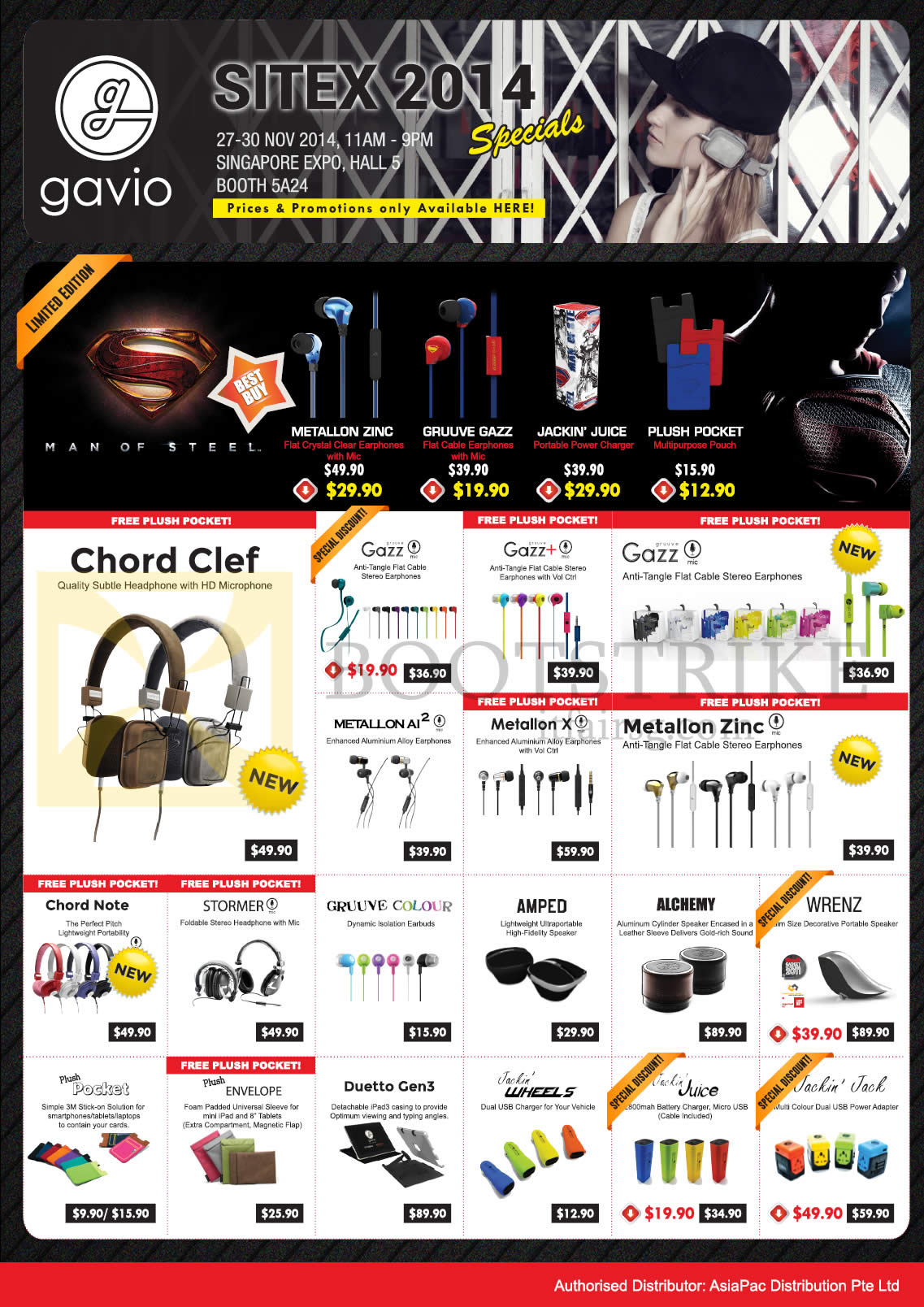 SITEX 2014 price list image brochure of Newstead Gavio Headphones, Earphones, Speakers, USB Chargers, Chord Clef, Gazz, Metallon AI2, Amped, Wrenz, Stormer